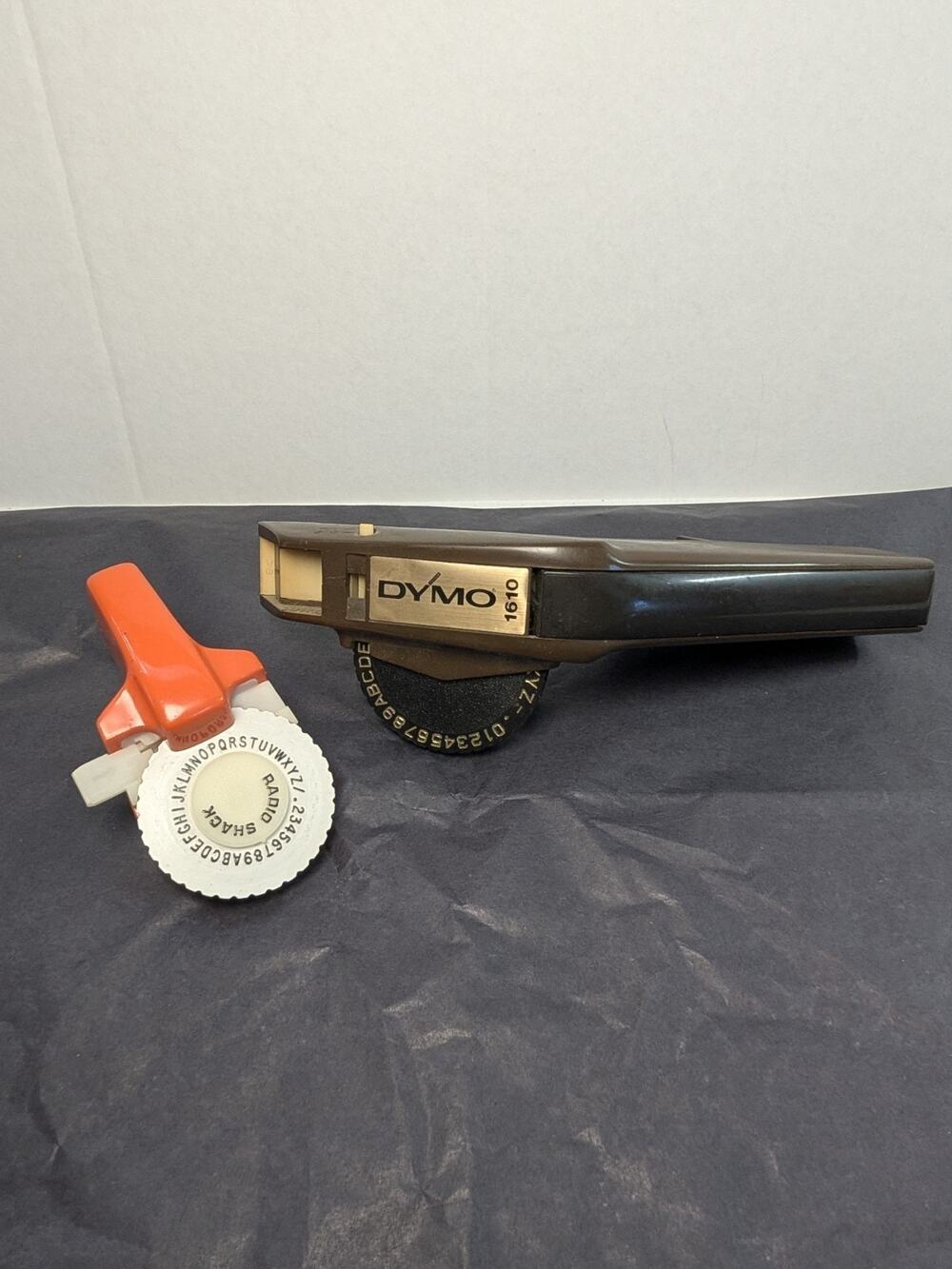 Vintage DYMO 1610 Manual Embossing Label Maker Black with Extra Orange Label...